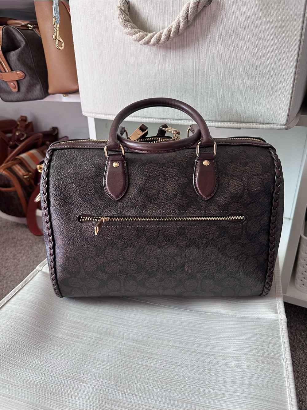 Coach Brown Signature Satchel with Braided Trim and Gold Hardware - Picture 9 of 10